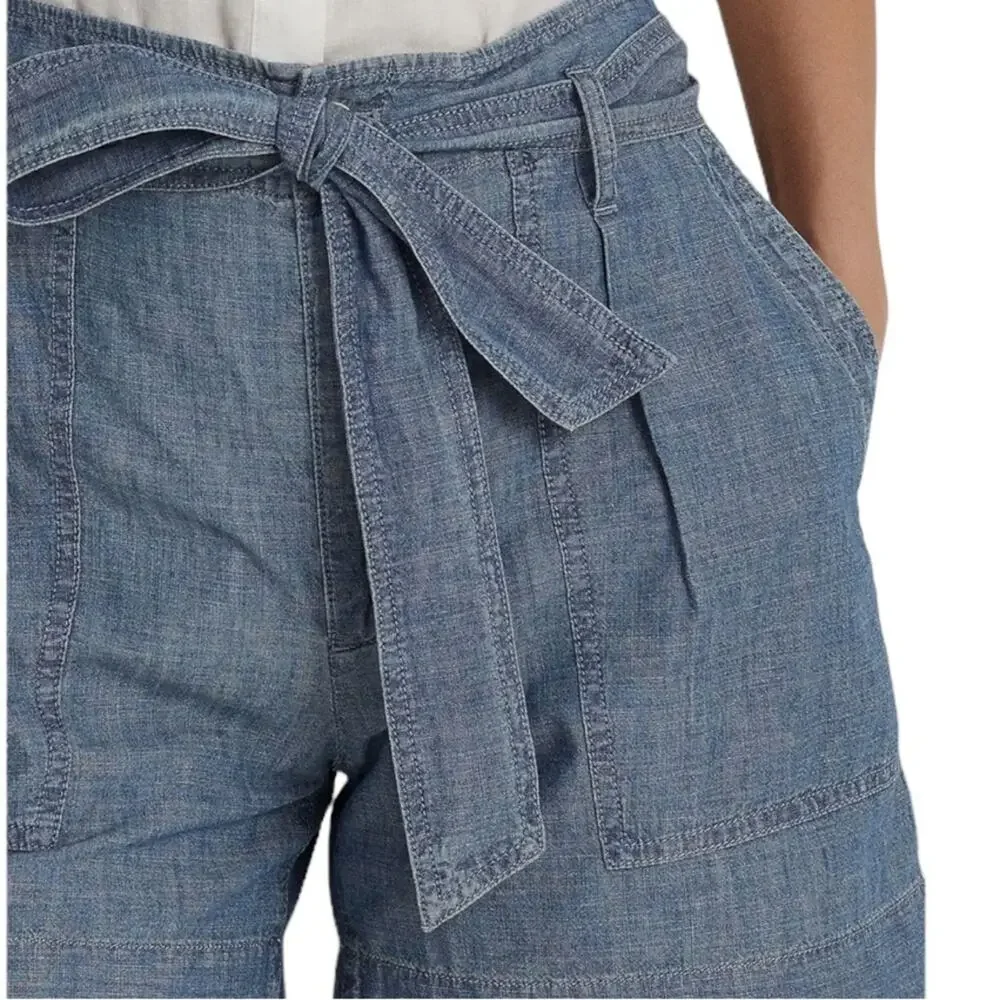 Lauren Ralph Lauren Belted Cotton Chambray Shorts 4.5" Inseam Classy NEW Size 14 - Picture 3 of 6